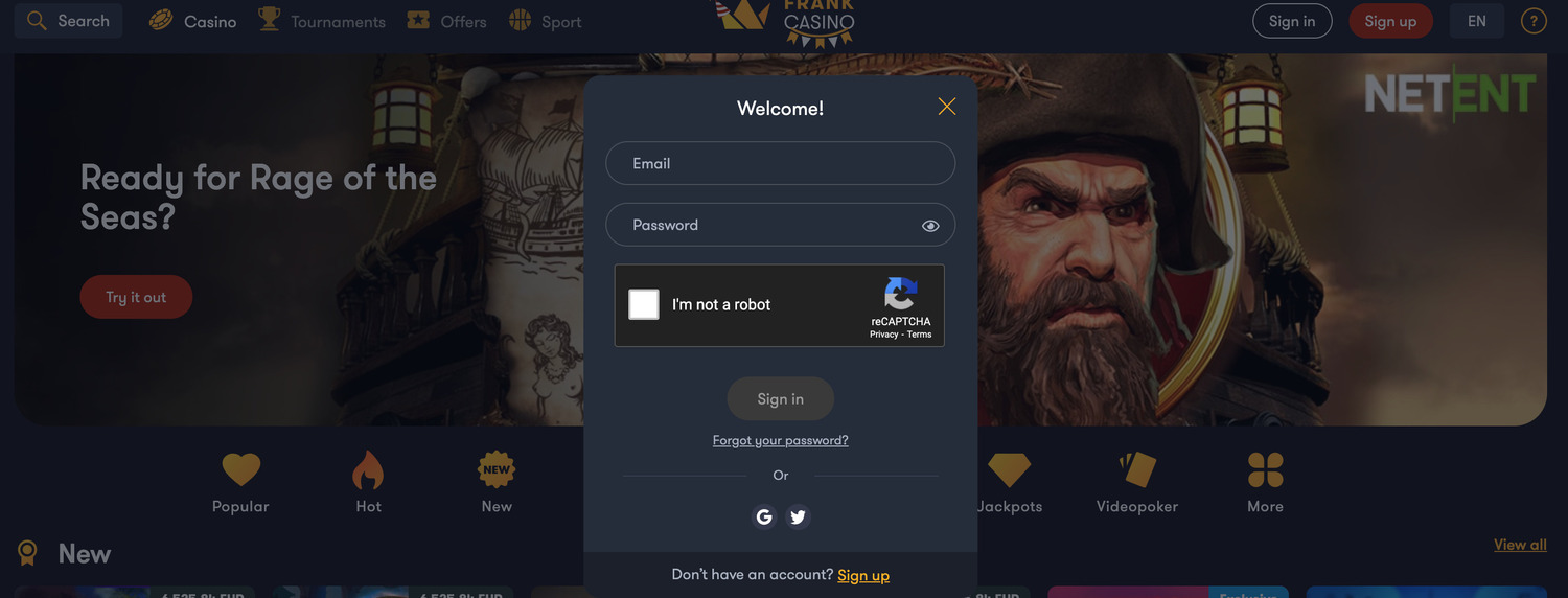 frank casino online website